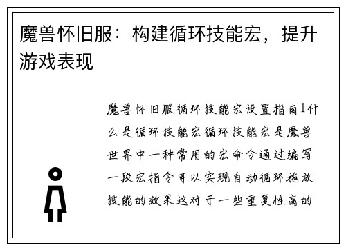 魔兽怀旧服：构建循环技能宏，提升游戏表现